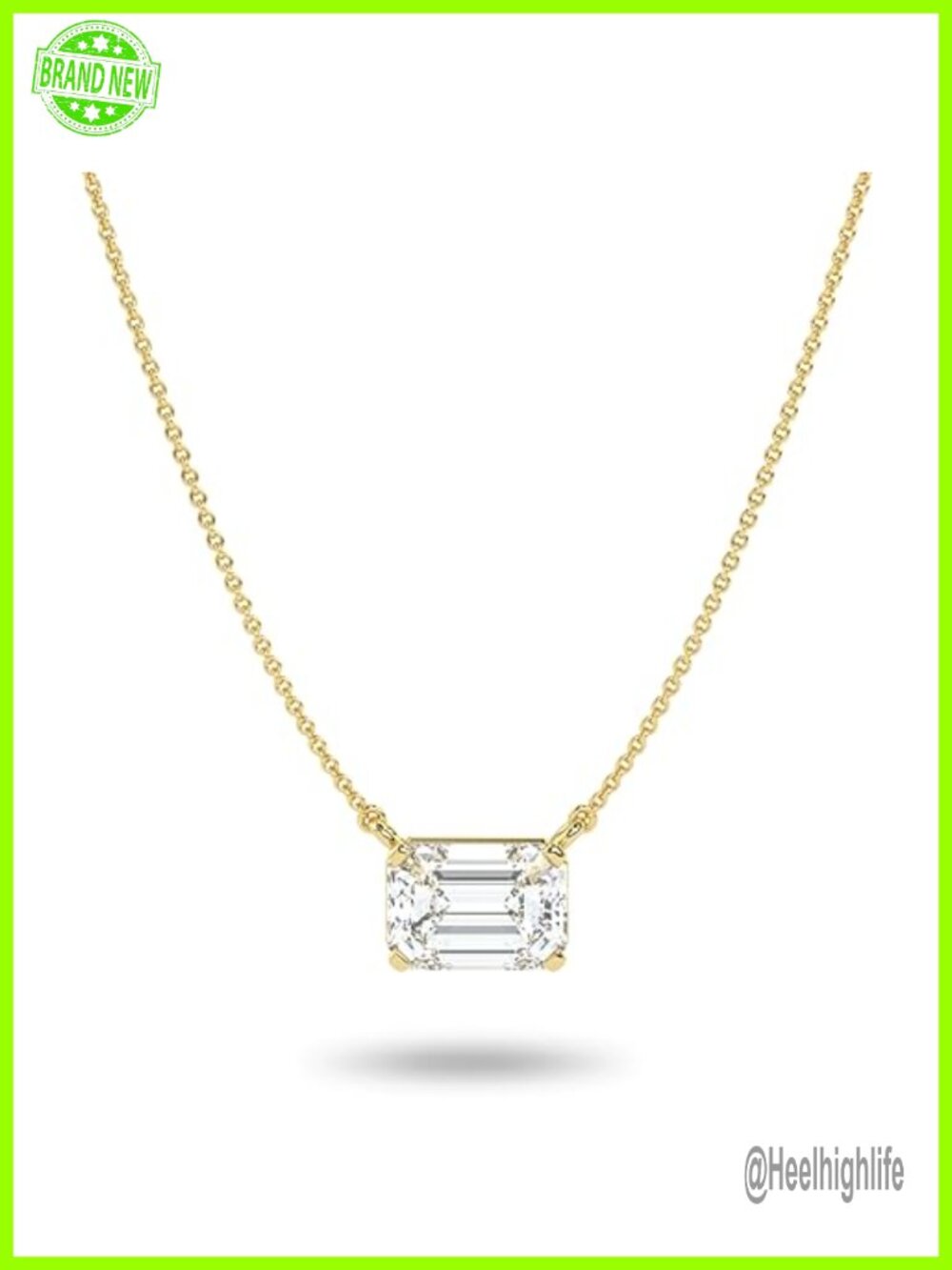 Lab Grown Diamond Emerald Solitaire Necklace 14K Yellow Gold